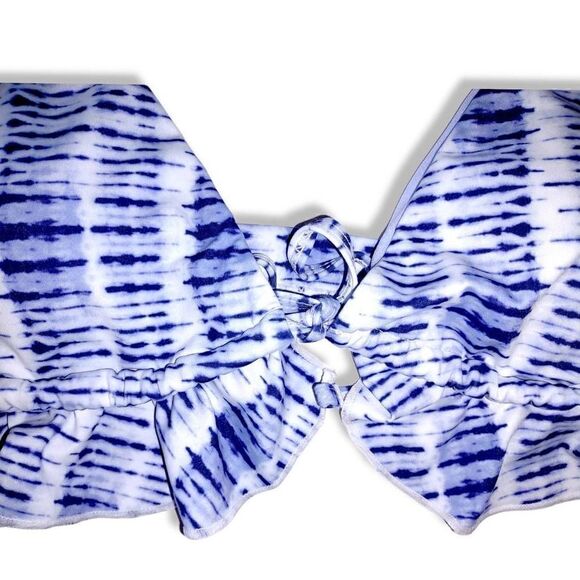 Envya Blue Bikini Top Tie Dye Triangle With Ruffles Adjustable Tie Drawstring Fr - Picture 3 of 7